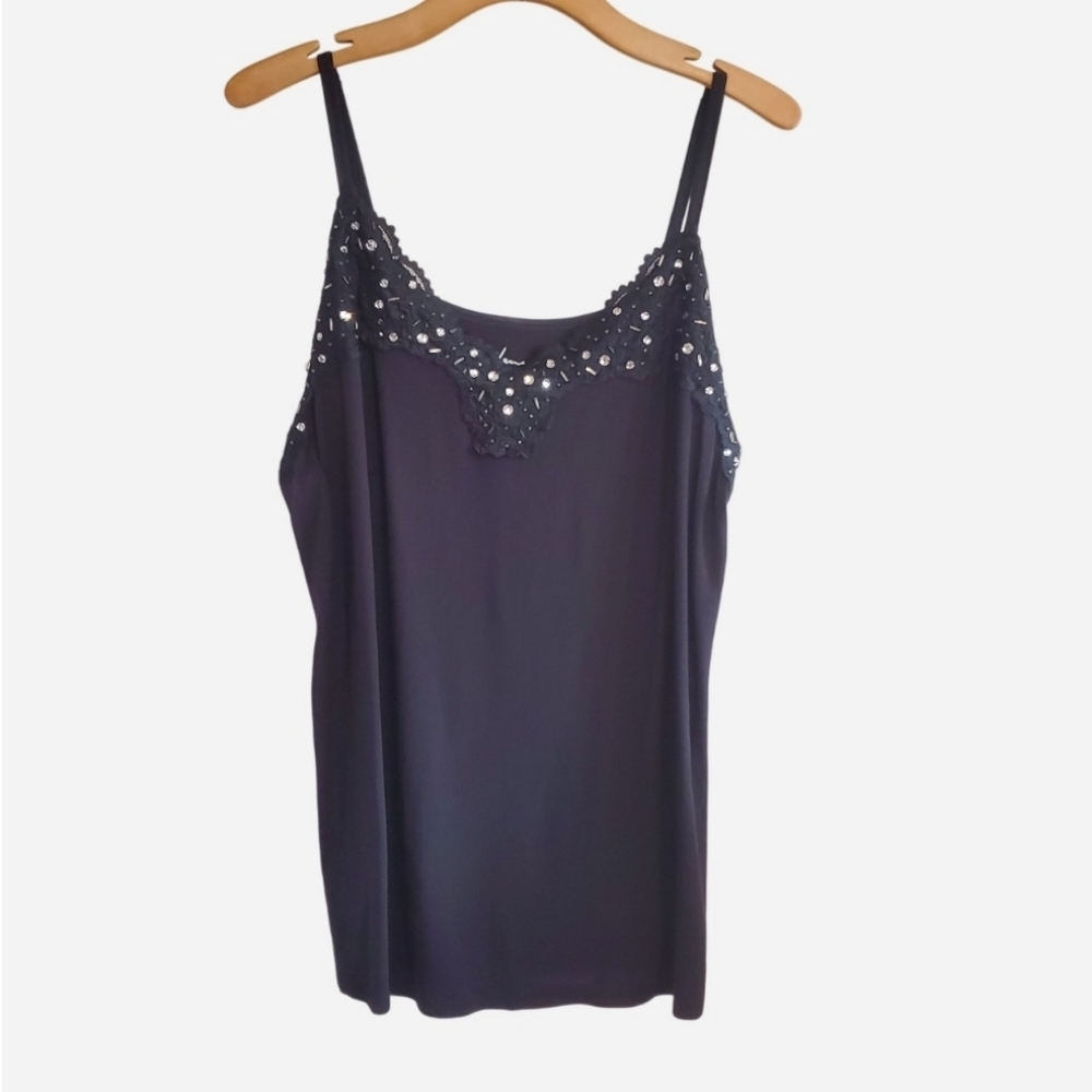Lane Bryant Black Beaded Lace Trim Cami Tank Top Size 22/24 Y2K Whimsigoth Fairy
